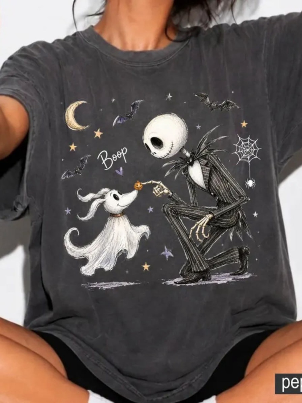 Comfort Colors Pepper Halloween Tee with Ghost & Skeleton